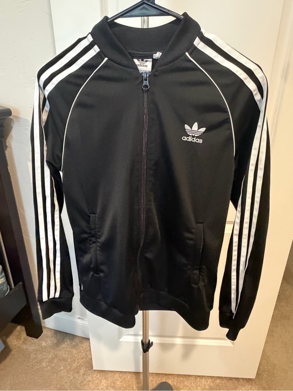adidas Black Track Jacket with White Stripes